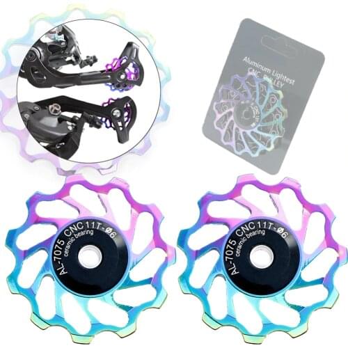 2pcs MTB Mountain Road Bike Ceramic Pulley 7005 Aluminum Alloy Rear Derailleur 11T/13T Guide wheel Ceramic Bearing Jockey Wheel