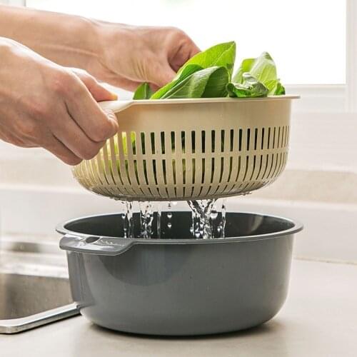 1PCS Household Kitchen Fruit Washing Basket Double-layer Plastic Drain Basket Wash Fruit Candy Tray Basket Vegetable Cleaning