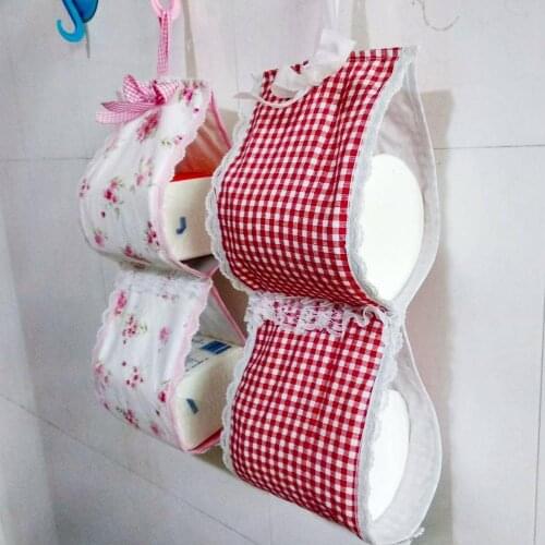 China Pastoral Style Pure Cotton Lace Colorful Printed Cloth Hanging bag Toliet Roll Paper Storage Bag Bathroom Storage Bag