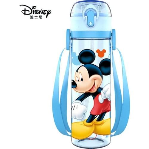 Disney Mickey Mouse Summer Bottle Portable Outdoor Cartoon Cute Minnie Mouse Children Bouncing Cover Straw Plastic Water