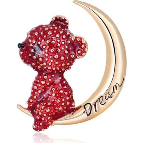 Hot Sales!!!Bear Moon Brooch Animal Shape Decoration Ornament Women Cartoon Clothes Pin Jewelry