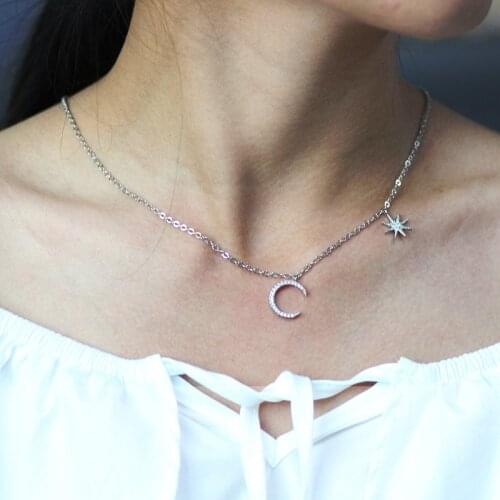 Hot Selling Fashion Woman Jewellery Simple Star Moon Pendant Necklace Female 2020 New Jewelry Choker Pretty Girl Birthday Gift