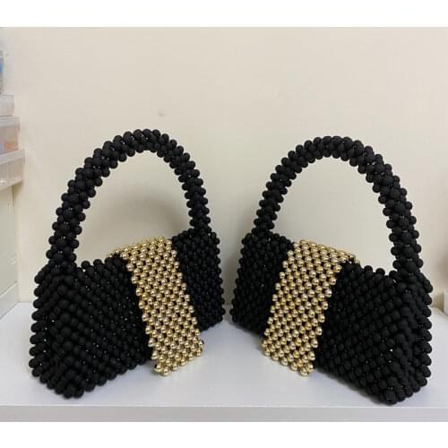 Small Black Gold Handbags Women Bags Designer Handbag Beaded Handmade Bag Tote Hand Shoulder Womens Purse Box