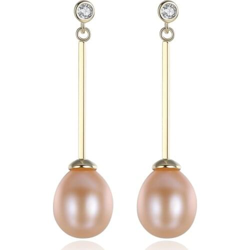 MetJakt S925 Sterling Silver 8-9mm Pearl Simple Fashion Tassel Womens Ear Pendant