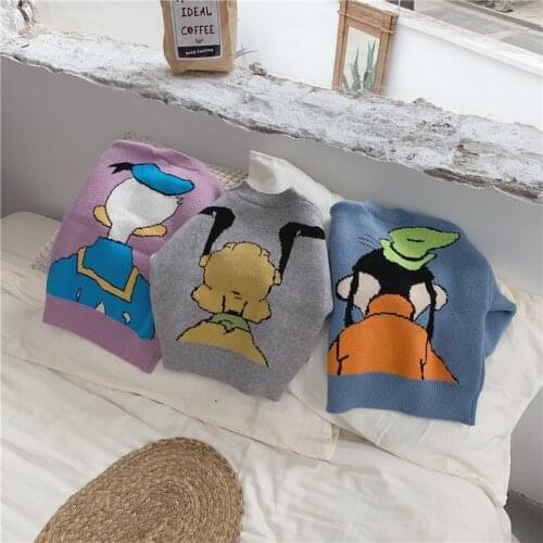 Cute Baby Girls Boys Sweaters Pullover Knitted Warm Sweaters Christmas Cartoon Donald Duck Goofy Pluto Children Winter Clothing