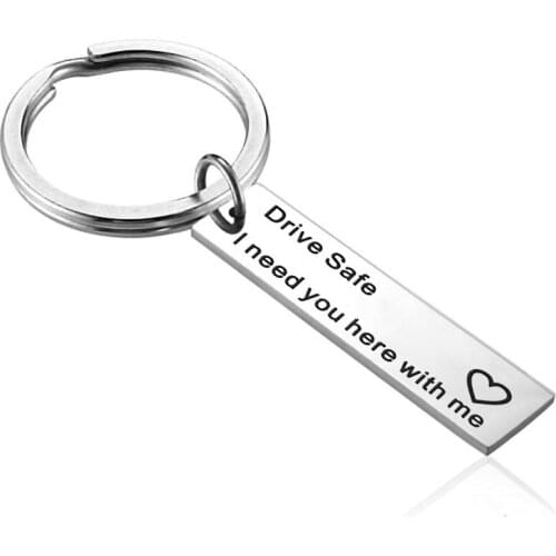 ISINYEE Fashion Silver Keychain Engraved Letter Drive Safe I Need You Here With Me Keyring For Women Minimalist Jewelry Gifts