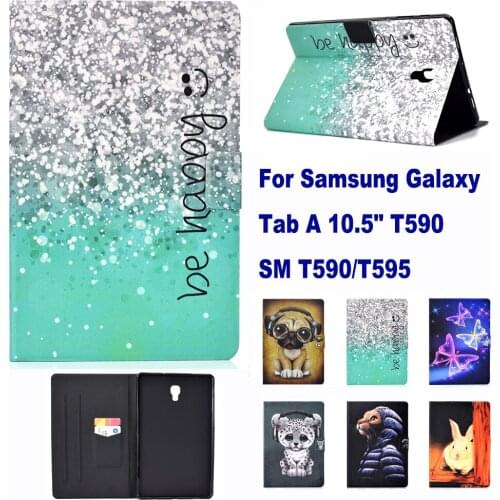 Fashion Pattern Stand Card Slot Case For Samsung Galaxy Tab A 10.5" T590 SM-T595 Case Cat Dog Rabbit Elephant coque para capa