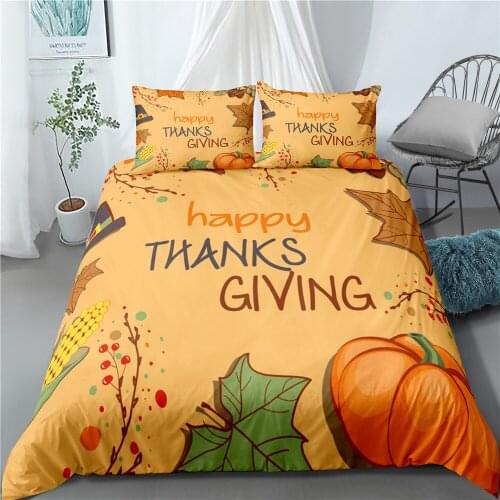 Thanksgiving holiday quilt cover and pillowcase three-piece set 3D digital printing quilt cover three-piece bedding large room