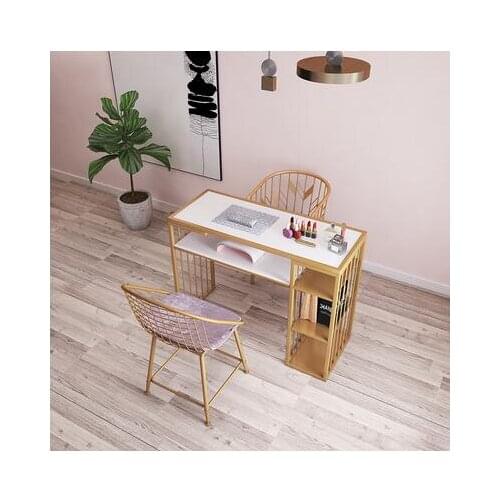 Net red European style gold manicure table and chair set single double diamond iron double deck manicure table sofa chair