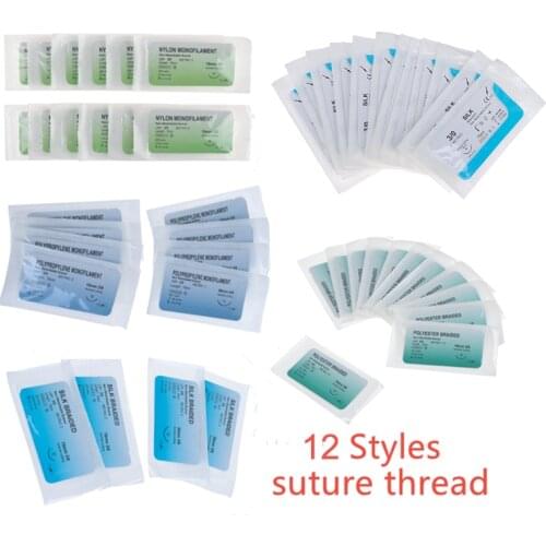 12Pcs 75cm 2/0 3/0 4/0 Medical Needle Suture Nylon Monofilament Thread Suture Practice Kit Teaching Demonstrations Exercises