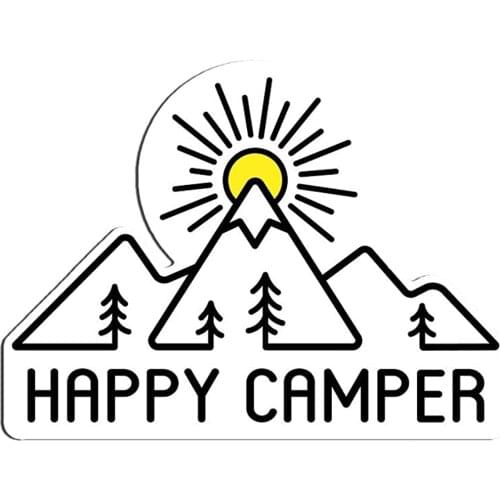 Dawasaru Happy Camper Cartoon Car Sticker Outdoor Travel Hiking Mountain Woods Decal Motorcycle Auto Accessories PVC, 12cm*8cm