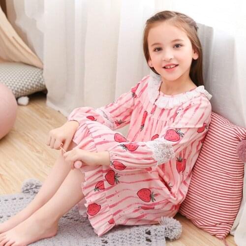 H5671 Girls Long Sleeve Nightgown Sleepwear Women Cotton Summer Princess Nightwear Teenager Thin Spring Autumn Home Clothes