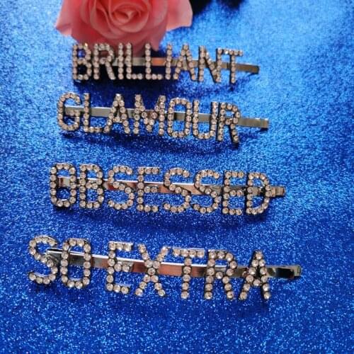 New Design Crystal Rhinestone Hair Clips Letter Hairpins Metal Barrettes Headwear Hair Styling Accessories For Women Girls