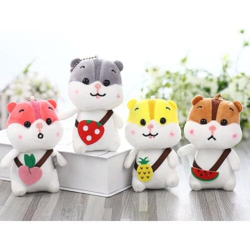 New cute 12cm plush Hamster with fruit Diagonal bag Pendant soft good quality toy Bag decoration birthday christmas warm gift