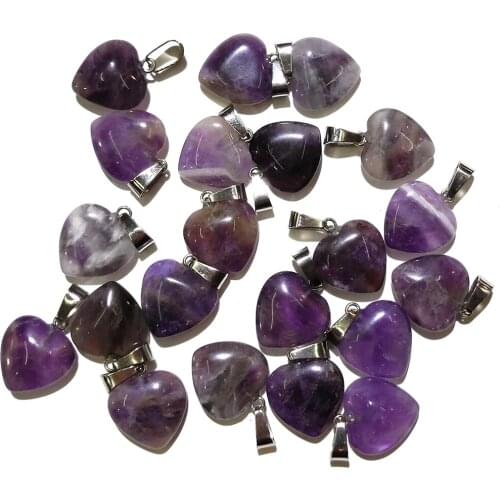5 PCS Natural Stone Heart shape Amethysts Pendants Lucky Stone Crystal Pendant for Jewelry Making Diy necklace accessories