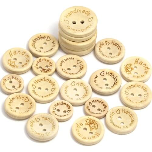 50Pcs Multiple Styles Button Handmade Wooden Button DIY Crafts Natural Color Round Love Letter 2-Holes Button For Sewing Clothes