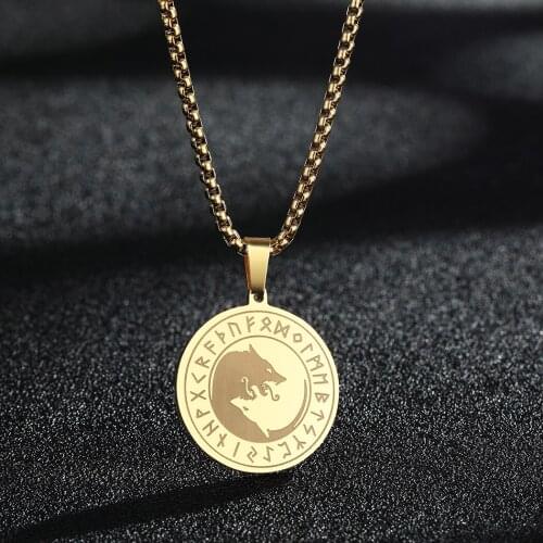 QIAMNI Pagan Wolf King Vicious Amulet Runes Vintage Runic Pendant Viking Necklace for Men Women Norse Talisman Jewelry Gift