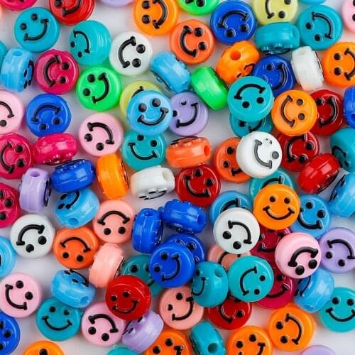 50/100pcs 10mm Colourful Smiling Face Letter Acrylic Loose Spacer Beads for Jewelry Making DIY Handmade Bracelet Accessories