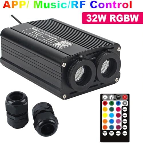 RGBW 32W LED Fiber Optic Engine Smart Bluetooth /Music /RF Remote Control double Head Light Source for All Fiber Optic Cable