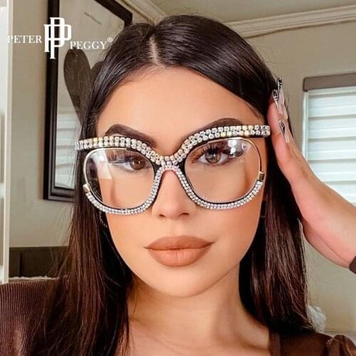 Half frame Anti Blue Light Glasses Women Fashion Designer Rhinestone Spectacles Frame Clear Computer Blocking Blue Ray Glasses