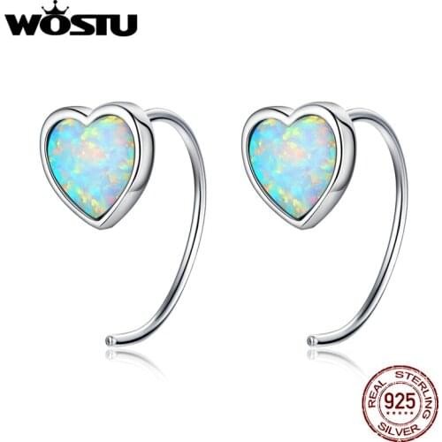 WOSTU 925 Sterling Silver Aurora Romance Earrings Heart Earrings For Women Simple Opal Fashion Wedding Silver Jewelry CTE499