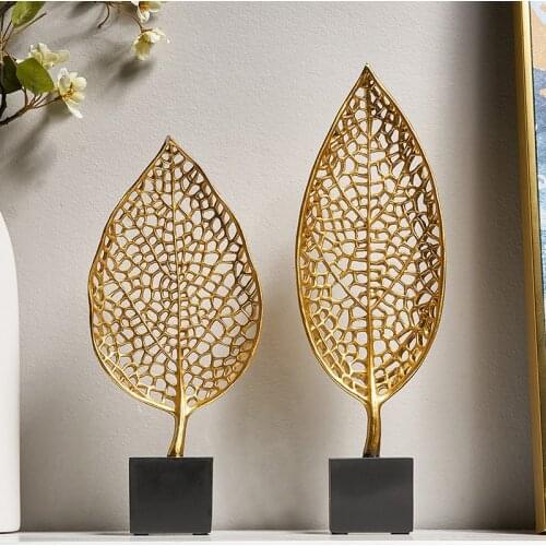 Modern Home Decors Living Room Wine Cabinet Porch Desktop Decoration Ornaments Nordic Iron Art Golden Leaf Ornaments Crafts desk