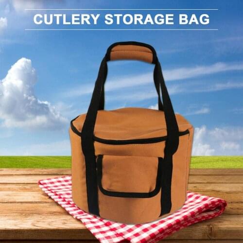 Cutlery Storage Bag For Camping Cookware Water Resistant Tote Bags Tableware Storage Bag Large Round Canvas Cookware Bag