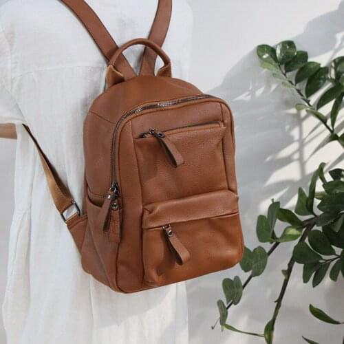 Shoulder Bag Soft Leather Large Capacity Women Backpack Student Bag Generous 2021 New Casual First Layer Leather Cowhide Big