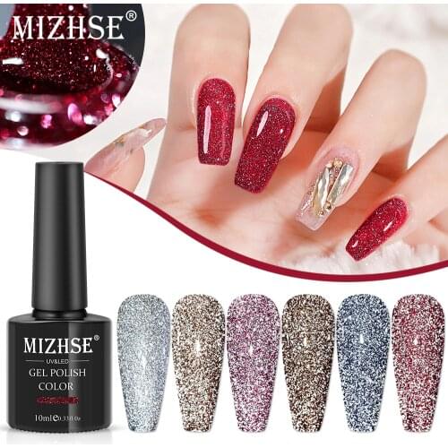 MIZHSE Reflective Gel Nail Polish 6 Colors Vernis Semi Permanent UV Gel Varnish Hybrid Nail Polish All for Manicure Nails Art