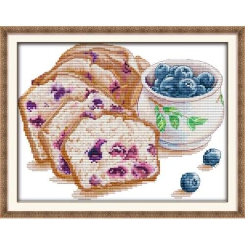 Bread with Blueberries Embroidery Needlework Fabric Stamped Pattern 11CT 14CT Printed Counted Thread Home Decor Cross Stitch Kit