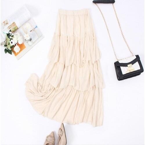 Multicolor splicing Elegant high waisted asymmetrical flounder female copper ammonia multi layer cake long for women maxi skirt