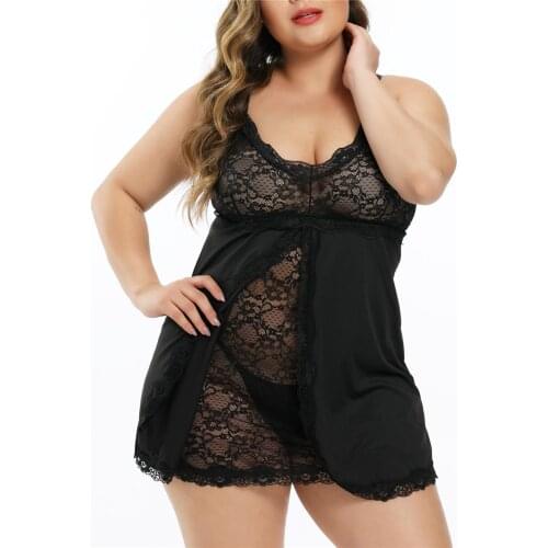 Plus Size Lingerie for Women Lace Babydoll Split Mesh Chemise V Neck Backless Halter