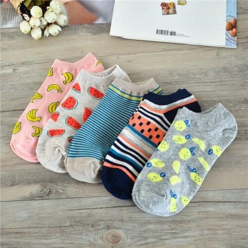 Cool Fruit Stripe Candy Prints Womens Summer Cotton Socks Beautiful Sweet Version Lovely Girls Breathable Sweat Sock Slippers