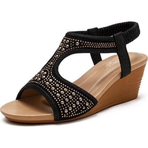 Woman Slope Heel Sandals 2021 Summer Beach Sandals For Women Vintage ​Fashion Casual ​Mules Wedges Shoes PU Leather Slides New