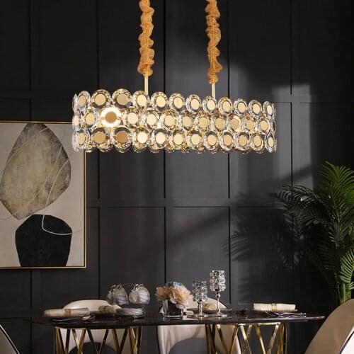 ZuuuVny Led Postmodern Luxury Crystal Golden Stainless Steel Round Ceiling Hanging Chandelier Decent Light Lustre Living Room