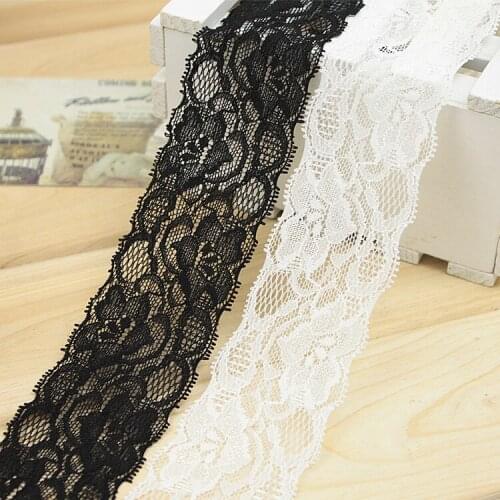 10M/lot 4.5cm wide Thin black white elastic embroidered lace diy clothing sewing and trimming skirt decorative lace fabric AC646