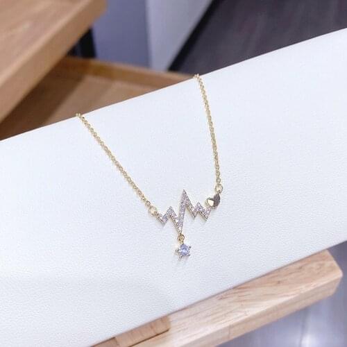 2020 Fashion Simple Korea Heartbeat Fluctuation Shape Necklace For Women Gold Plated Zirconic Pendant Jewelry Party Gift