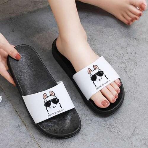2021 Women Shoes Cartoon Kawaii Slippers Beach Slippers Open Toe Indoor Home Shoes for Woman Bathroom Lovely Alpaca Sandals