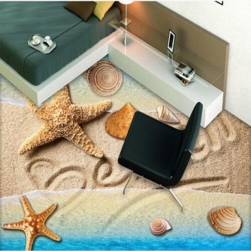Beibehang large-scale murals seaside beach starfish shell 3D floor thickening wear pvc waterproof super-environmental film