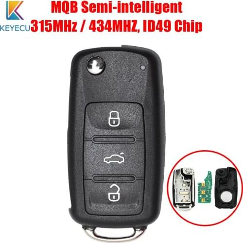 Keyecu MQB Semi-intelligent Modified Remote Car Key Fob 3 Buttons 315MHz / 434MHZ ID49 Chip for Volkswagen VW - Uncut HU66 Blade