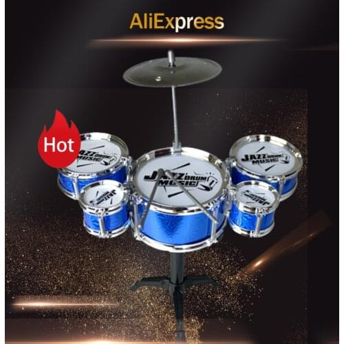 Children Jazz Drum Toy Musical instruments Toys Cymbal Sticks Rock Set Hand drum Kids 5 Drums set funny Gift for Boys Girls