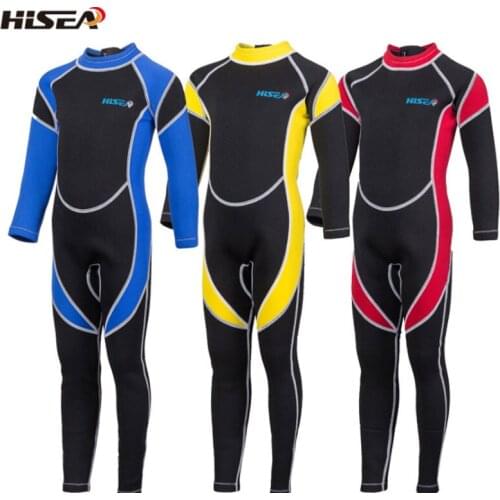 Hisea 2.5mm One Piece Kids Wetsuit Long Sleeve Boys Girls Diving Suit Swimsuit Neoprene Warm Surfing Boating Childrens Wetsuit