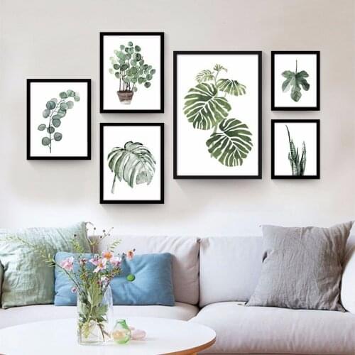Living Room Home Decor Watercolor Plant Leaves Poster Print Landscape Wall Art Canvas Painting Picture Cactus Decoration No Fram