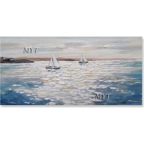 Home Decor Showpieces Heavy Textured Knife Handmade Sailing Boat Oil Painting Unframed Wall Hangings Canvas Abstract Art