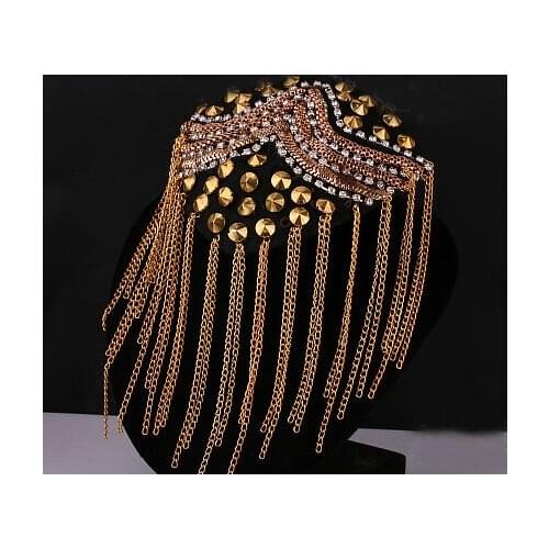 Retail & Wholesale 2pcs/pair Elegant Brand Design Silver Gold Black Spike Rhinestone Tassel Epaulet Badge Party Decoration