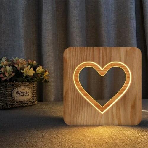 Ins LED Wood 3d Night Light Love Shape Luminaria mesa decorative table Lamp For Bedroom as Gift for Wife girls bedside lamp