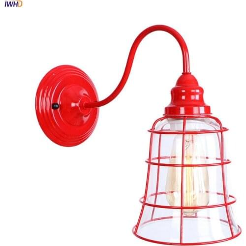 IWHD Red Iron Metal LED Wall Lamp Beside Living Room Glass Loft Industrial Vintage Wall Light Sconce Wandlamp Home Lighting
