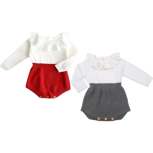 Citgeett Red Newborn Baby Girl Wool Cotton Knitting Top Patchwork Bodysuit Long Flying Sleeves Warm Sweater Outfits Clothe 2017