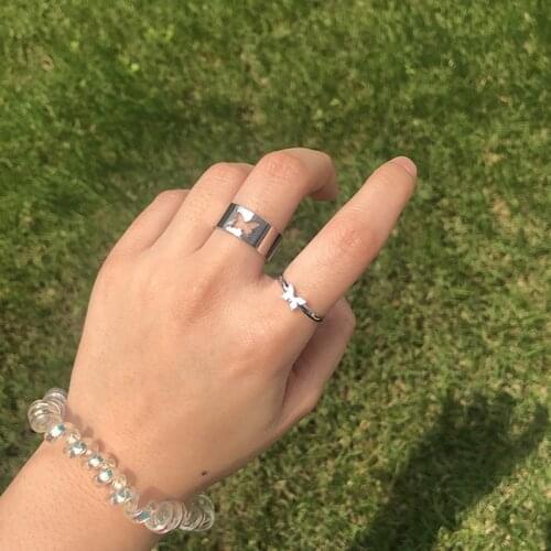 2pc Goth Butterfly Rings For Women Open Cuff Lover Couple Ring Adjustable Wedding Rings Vintage Jewelry Bague Anillos