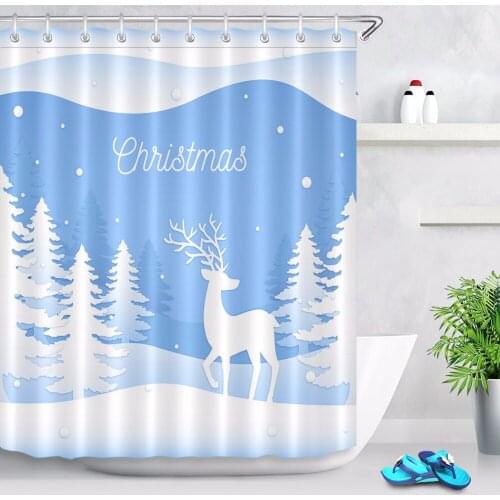 LB Reindeer Fir Tree Shower Curtain Christmas Extra Long Bathroom Mildew Resistant Waterproof Polyester Fabric for Bathtub Decor